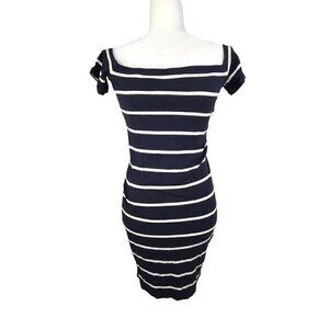 Armani Exchange Striped Black White off shoulder Bodycon Mini Dress